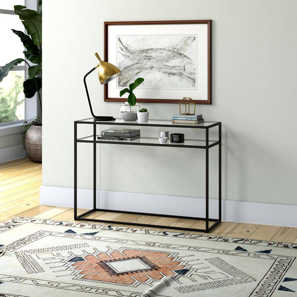 Marissa 42'' Blackened Bronze Console Table with Tempered Glass Shelves