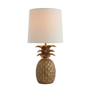 18 in. Gold Pineapple Shaped Table Lamp with Distressed and Linen Shade