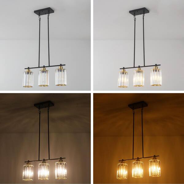 【3個】KSIHIMA PENDANT LIGHT GEM-6961 Black ZSMIHDOH 3-Light Black Modern Kitchen Island Crystal Pendant Light