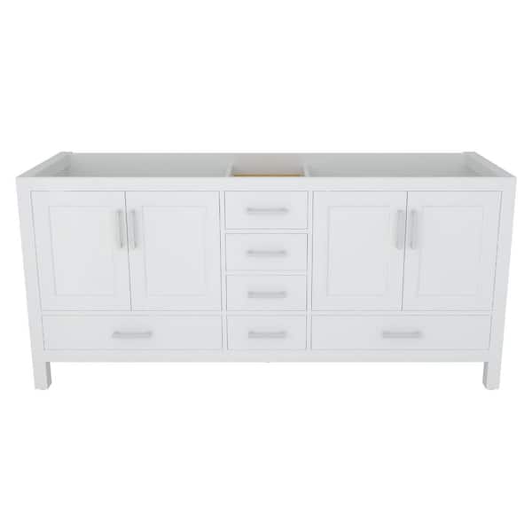 CASAINC 71.18 in. W x 21.65 in. D x 33.54 in. H Freestanding Bath Vanity Cabinet without Top in White