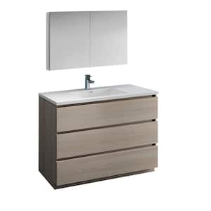 Lazzaro 48 in. Modern Bathroom Vanity in Gray Wood with Vanity Top in White with White Basin and Medicine Cabinet