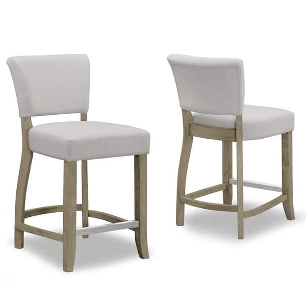 Glamour Home 24.75 in. Aleck Beige Fabric with Antique Finish Wood Legs Counter Stool (Set of 2)