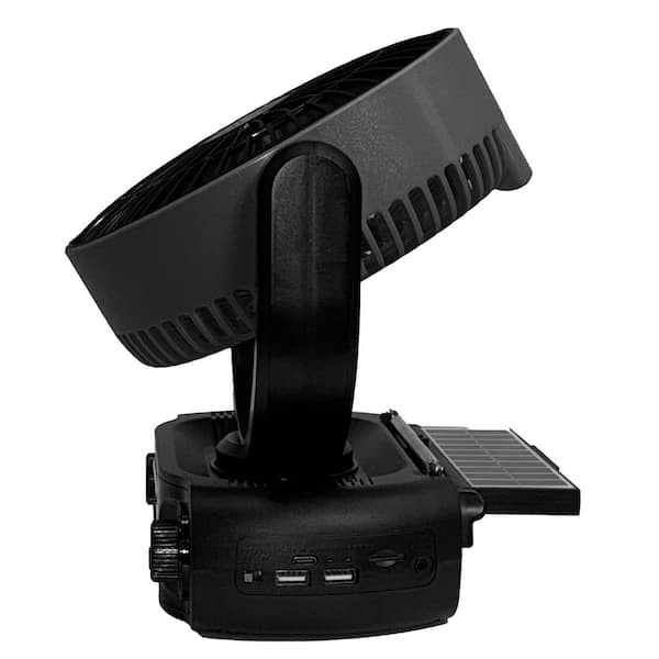 RXF-50 Rechargeable 4-Band Radio with Bluetooth Speaker, Oscillating Fan, and LED Light with Solar Charging, Black