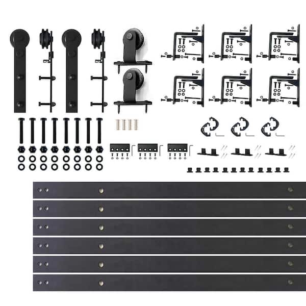 HOMACER 9 ft./108 in. Black Rustic Triple Track Bypass Sliding Barn Door Track and Hardware Kit for Triple Doors
