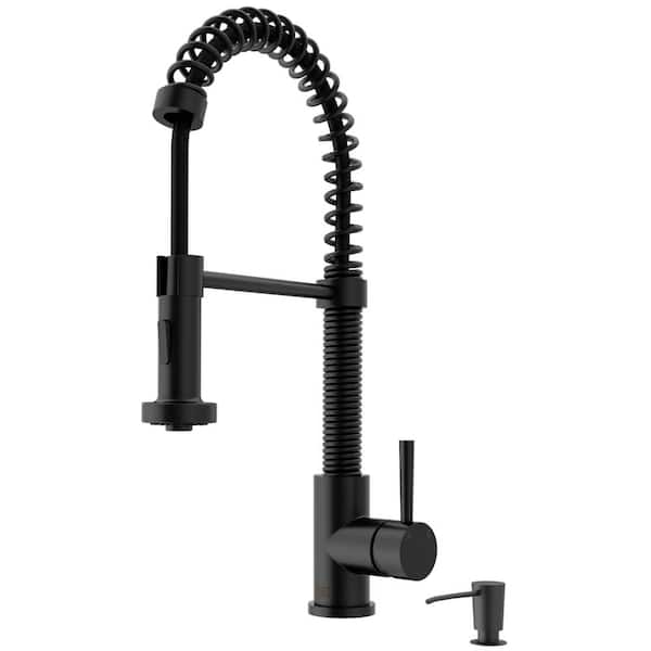 Edison Single Handle Pull-Down Sprayer Kitchen Faucet Set with Soap Dispenser in Matte Black