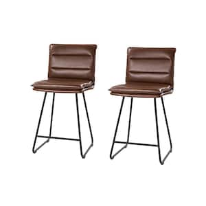 Gertrude Industrial Style Brown Faux Leather Bar and Counter Stool with 24 in. H Seat and Metal Base Set of 2