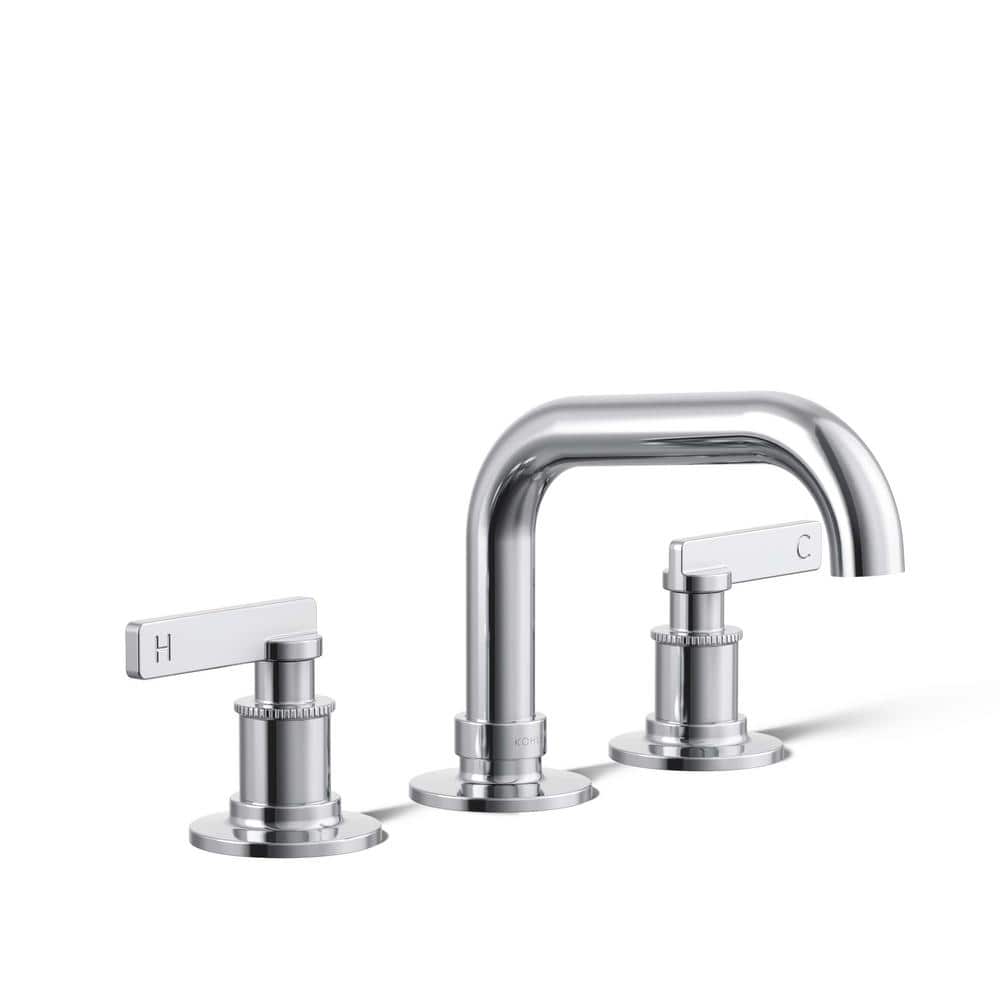 Polished Chrome Widespread Bathroom Sink Faucet with Knurled Levers