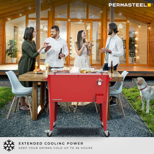 PERMASTEEL 80 qt. Red Classic Outdoor Rolling Patio Cooler