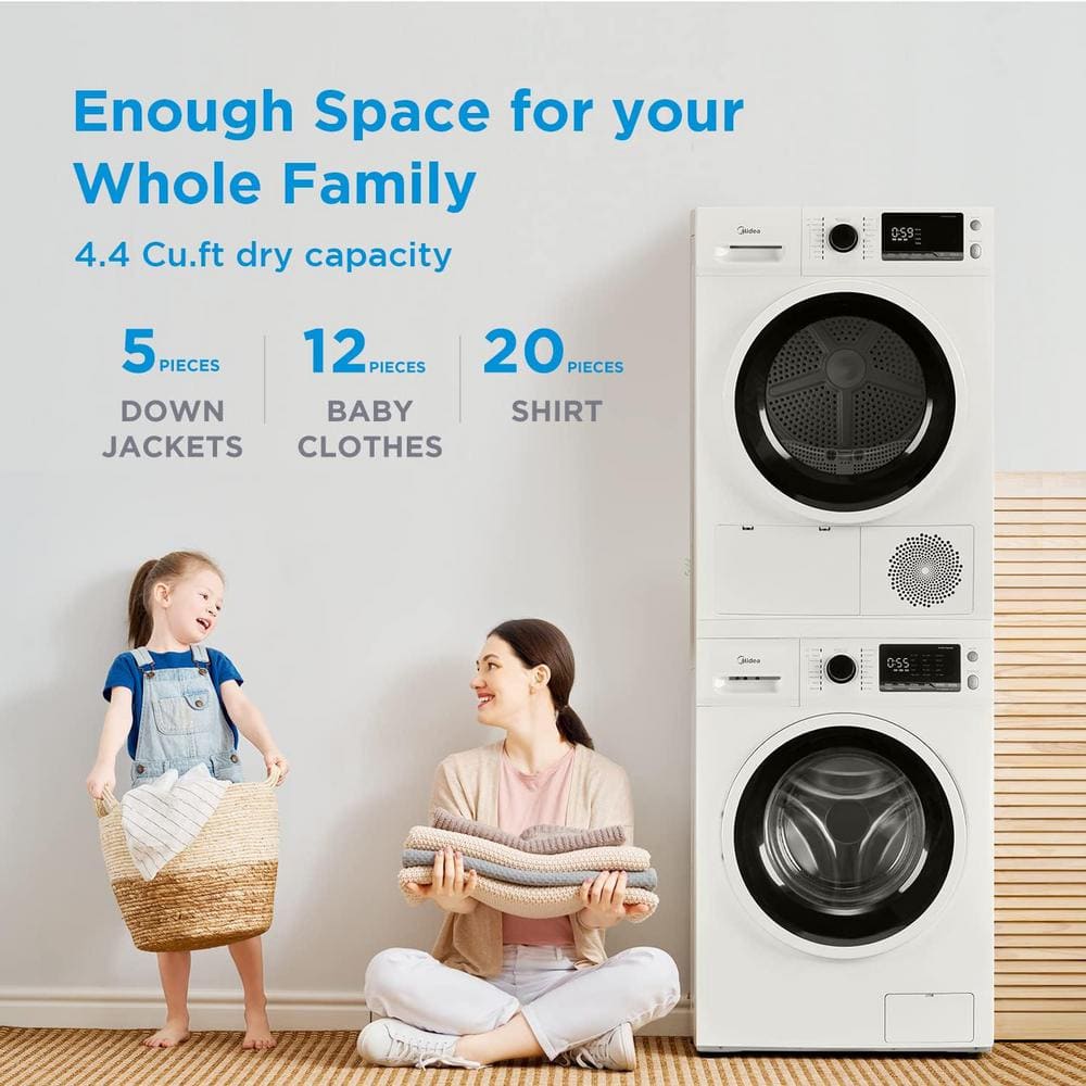 Midea 4.4 Cu. Ft. White Stackable Ventless Electric Dryer with Sensor Dry