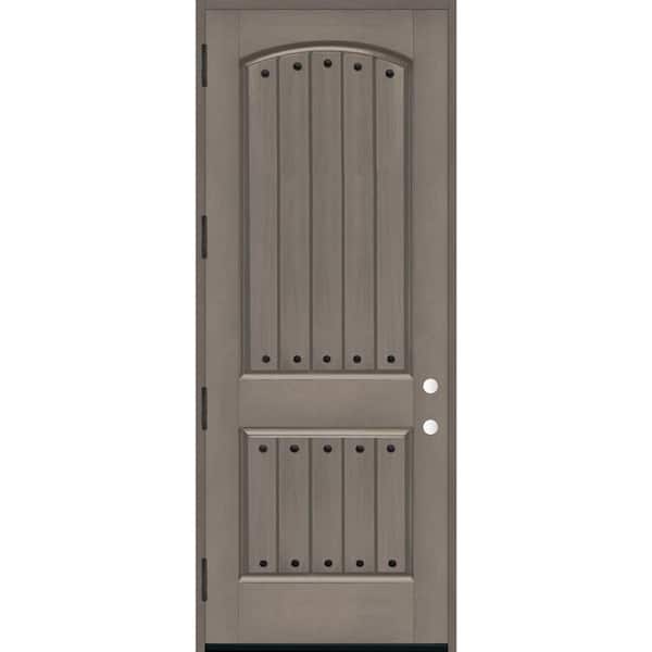 Steves & Sons Regency 36 in. x 96 in. 2-Panel Plank RHOS Ashwood Stain Fiberglass Prehung Front Door with Clavos