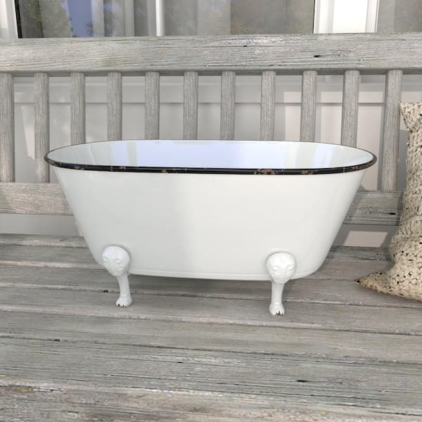 Litton Lane 20 in. Small White Metal Indoor Outdoor Bathtub Planter 59498