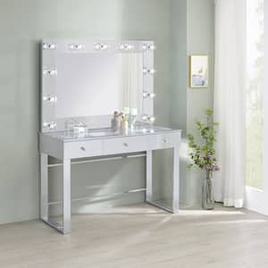 Umbridge 2-Piece Chrome and White 3-Drawers Makeup Vanity with Lighting