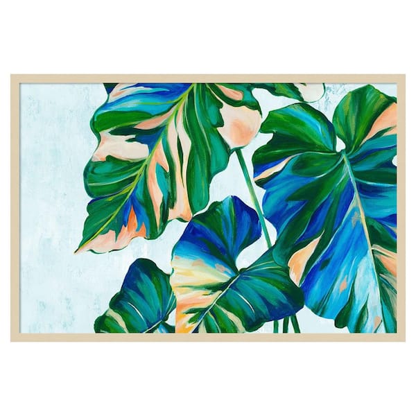 Amanti Art Blue Tropical Leaves I by Alex Black 1 Piece Framed Giclee Nature Art Print 28 in. x 41 in.