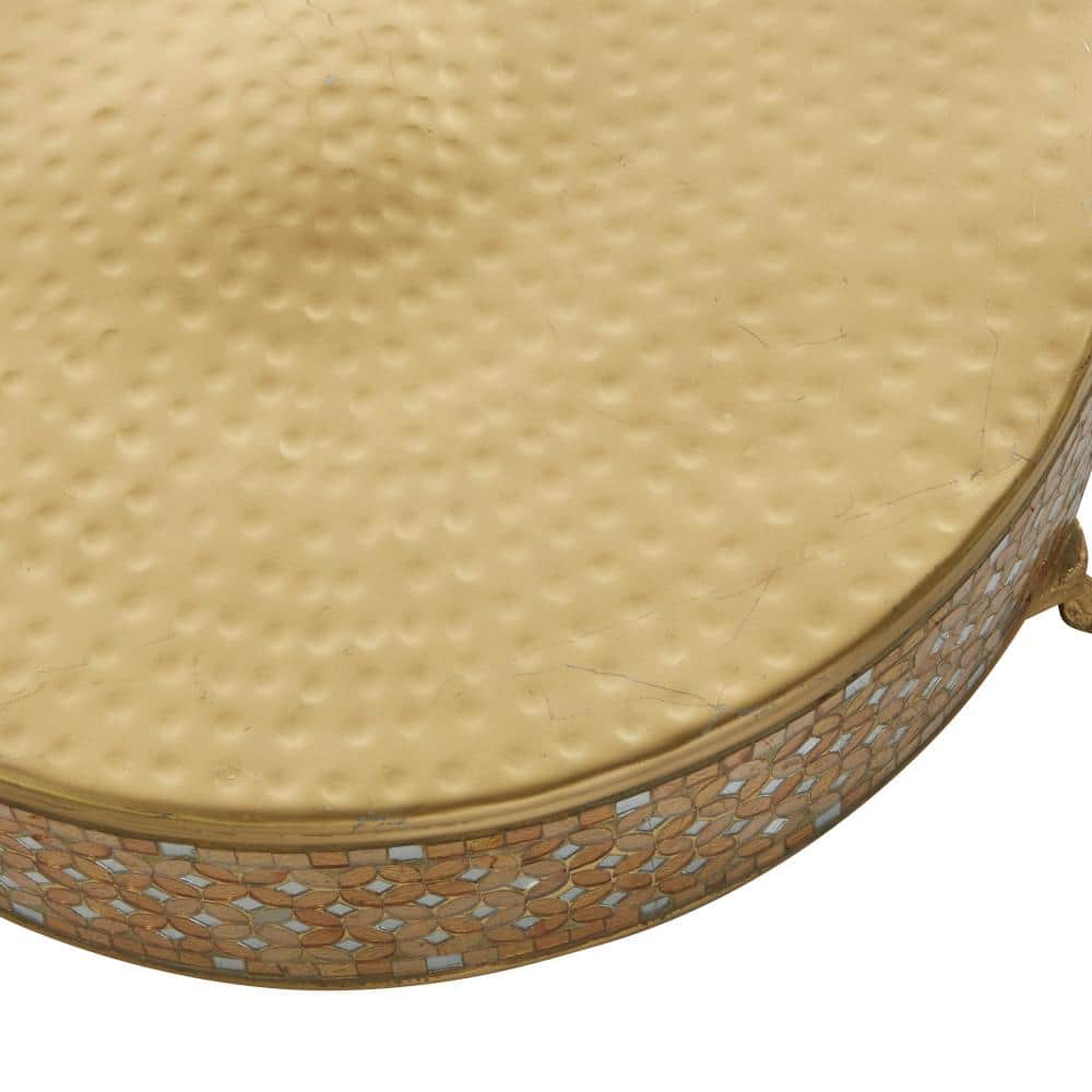 Gold Mosaic Patterned Glass and Metal Cake Stand Set of 3