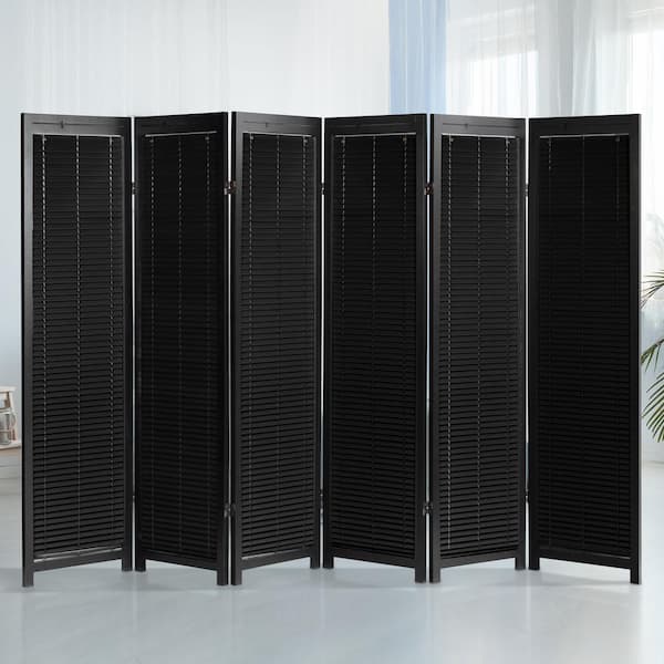 Black 6 ft. Tall Adjustable Shutter 6-Panel Room Divider