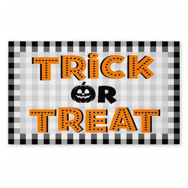 Trick Or Treat Over Gingham Black 18 in. x 30 in. Polyester Non-Slip Outdoor Door Mat