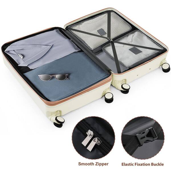 LIVACA 3-Piece White ABS Plastic Hardside Spinner Luggage Set with