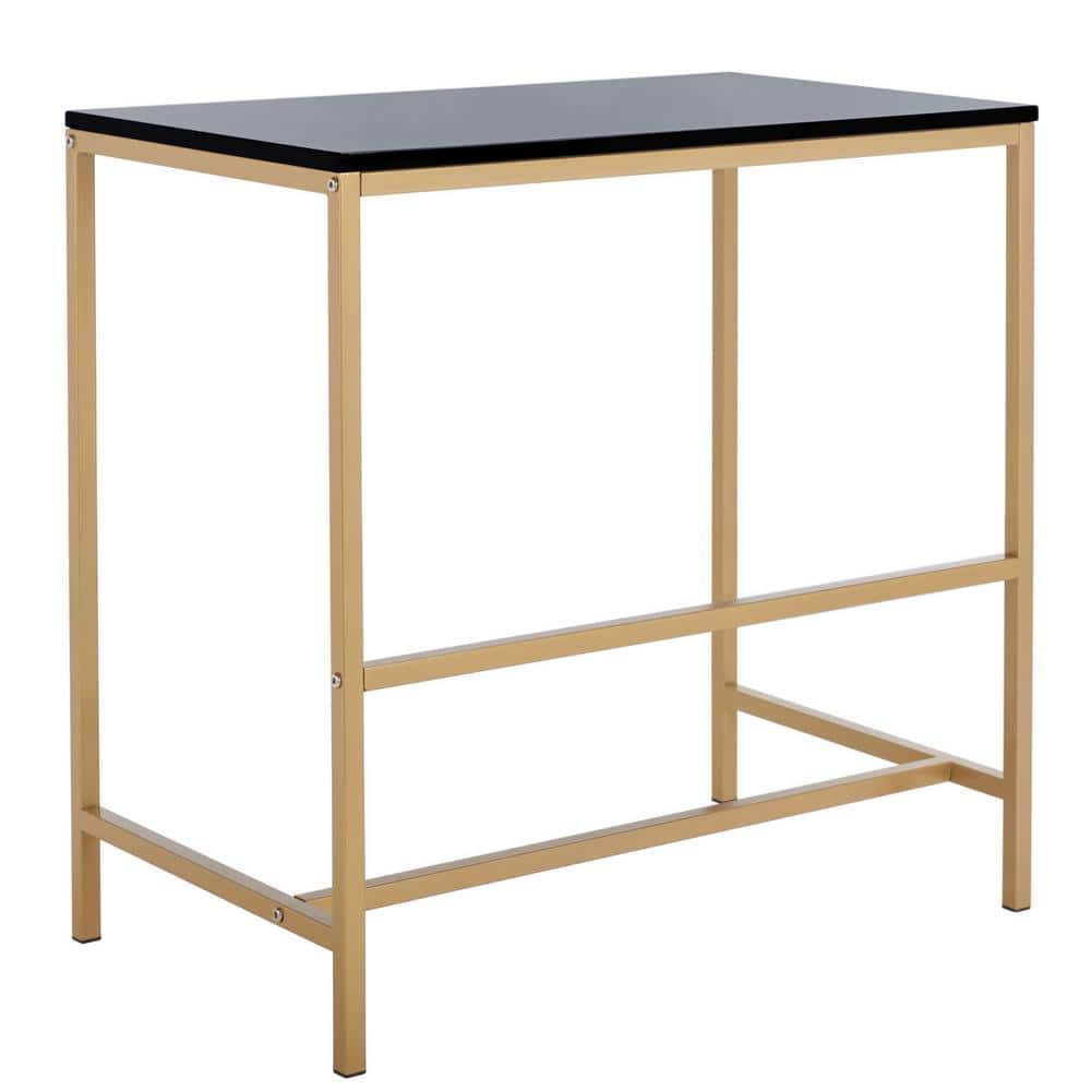 Glossy Black and Gold 34" Scandinavian Writing Desk