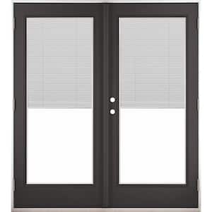 72 in. x 80 in. Black Right-Hand Outswing Fiberglass Full Lite LOE Blinds Glass Hinged Patio Door