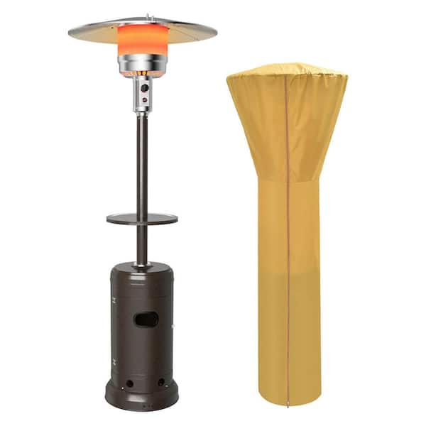 Gymax 87 in. 48,000 BTU Patio Propane Heater Tall with Table and Cover Bronze