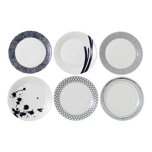 Pacific Mixed Pattern 6-Piece Blue and White Porcelain Dinner Plate Set (Service for 6)