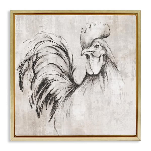 Stupell Industries Rooster Sketch Impression by Eli Jones Gold Floater Frame Animal Graphic Art Print 18 in. x 18 in.