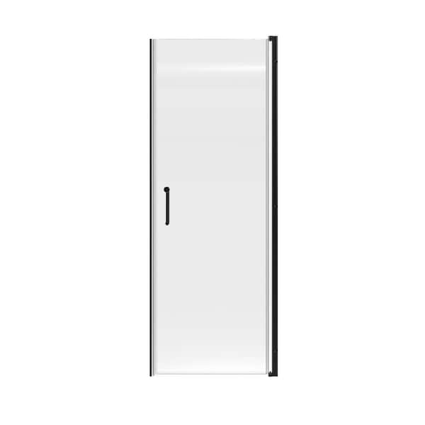 30 in. W x 72 in. H Pivot Frameless Shower Door in Matte Black with Clear Glass