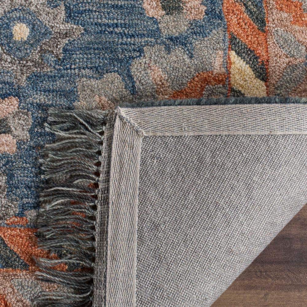 Handmade Rustic-Chic Blue Floral Wool Runner Rug - 27in x 5in