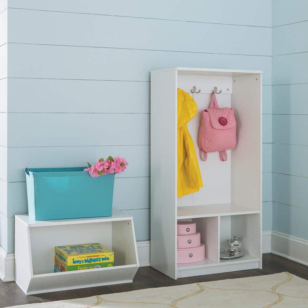 White Kid's Storage Organizer with Hooks and Cubes