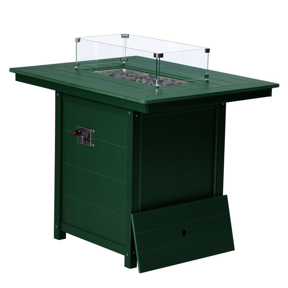 "Bloomfield Rectangle 34"" X 46"" Outdoor Propane Gas Counter Fire Pit Table W/  Glass Wind Guard , Lava Rocks, Dark Green" price history on PriceWatchPro