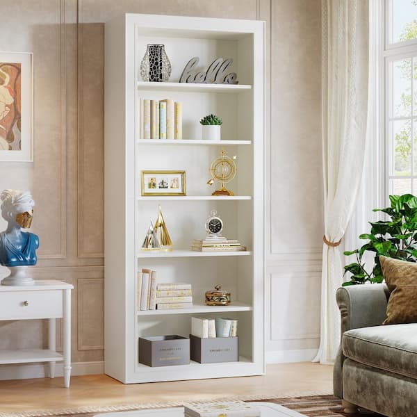 75 in. Tall White Engineered Wood 6-Shelf Standard Bookcase, Modern Bookshelf Open Storage Shelves for Home Office