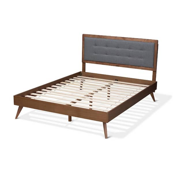 Baxton Studio Ines Dark Gray and Walnut Queen Platform Bed 156