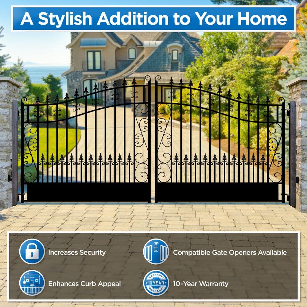 Venice Style Black Steel Dual Swing Driveway Gate with Automatic Opener