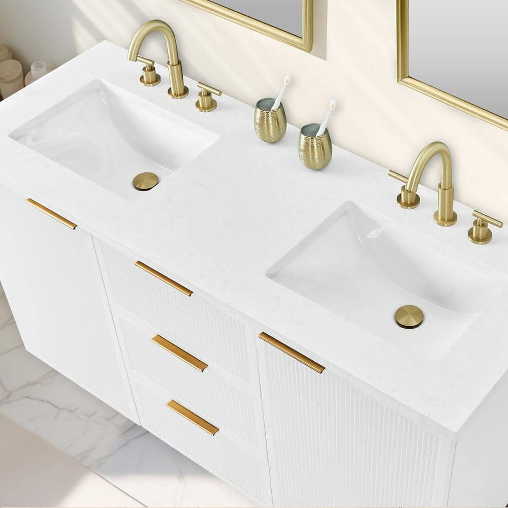 Addison 60" White Solid Wood Double Vanity with Engineered Stone Top
