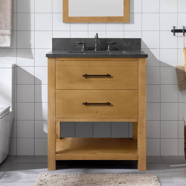 SUDIO Windwood 30 in. W x 22 in. D x 34 in. H Single Bath Vanity in Tan with Blue Limestone Vanity Top with White Sink