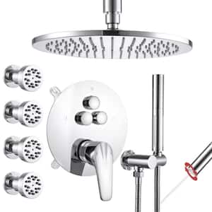 Single Handle 3-Spray Shower Faucet 1.8 GPM 10 in. Round Ceiling Mounted with Pressure Balance in. Chrome with 4-Jet