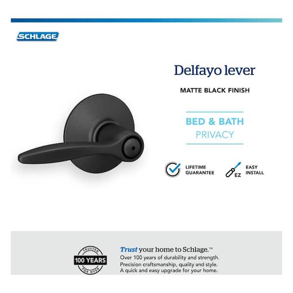 Schlage Delfayo Matte Black Privacy Bed/Bath Door Handle F40 DEL