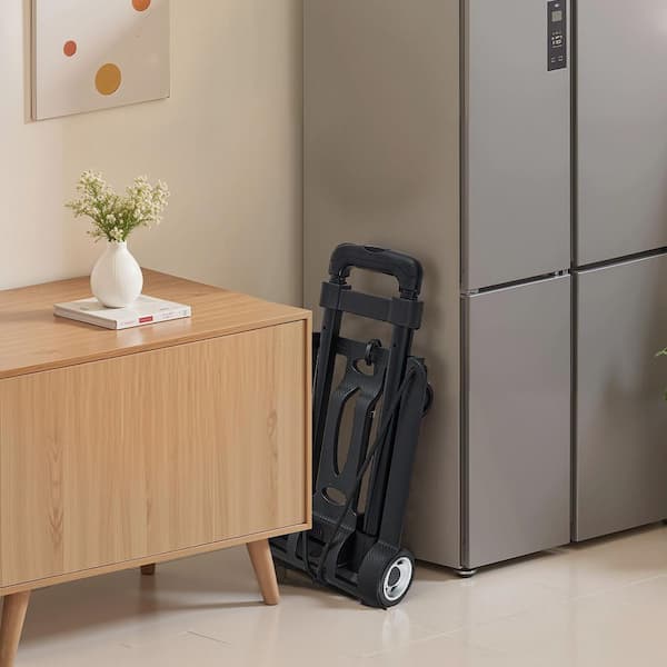 Folding Hand Truck, 110 lbs. Load Capacity, Collapsible Luggage Cart with 2-Wheels & 1 Elastic Rope, Black, 2025 Update