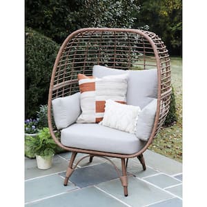 Juniper 1-Piece Stationary Wicker Outdoor Egg Lounge Chair with Sunbrella Cast Ash Cushion