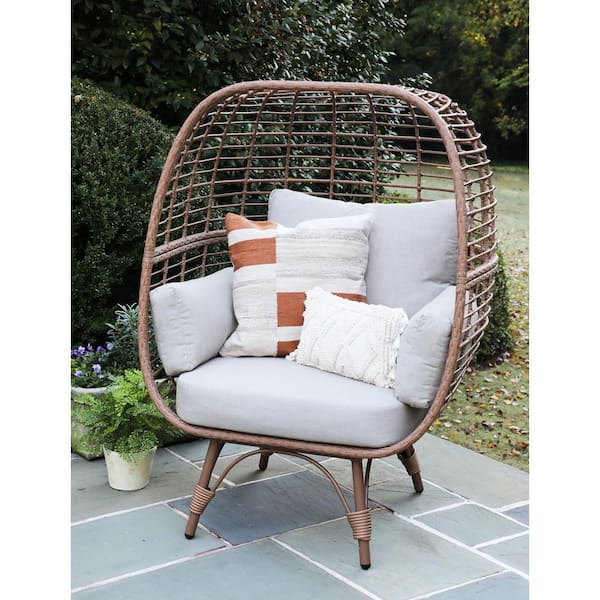 Canopy Juniper 1-Piece Stationary Wicker Outdoor Egg Lounge Chair with Sunbrella Cast Ash Cushion