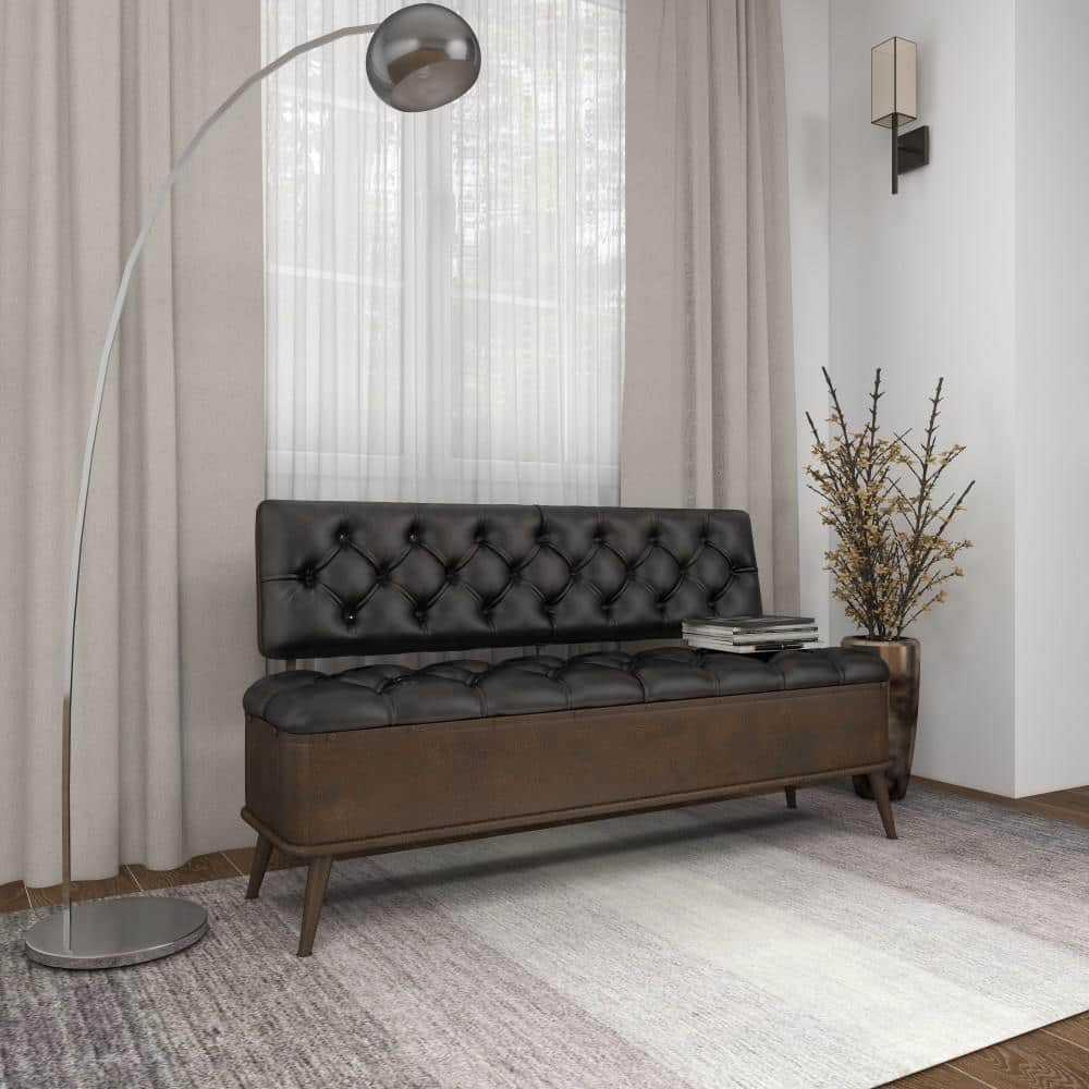 Bronze Tufted Faux Leather Industrial Storage Bench