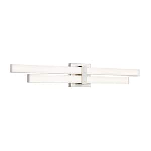 Zane 32 in. 2-Light Brushed Nickel Integrated LED Vanity Light with Frosted Plastic Shade