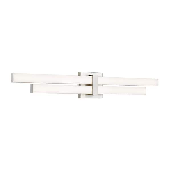 Unbranded Zane 32 in. 2-Light Brushed Nickel Integrated LED Vanity Light with Frosted Plastic Shade