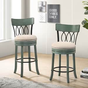 Brannigan 43.75 in. Antique Green and Beige Low Back Wood Bar Height Stool (Set of 2)