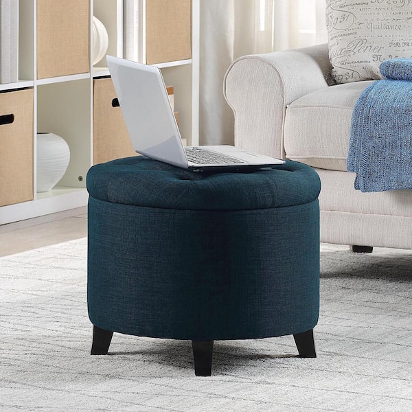 Convenience Concepts Designs4Comfort Dark Blue Fabric Round Storage Ottoman