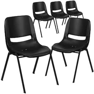 Black Plastic/Black Frame Plastic Stack Chairs (Set of 5)