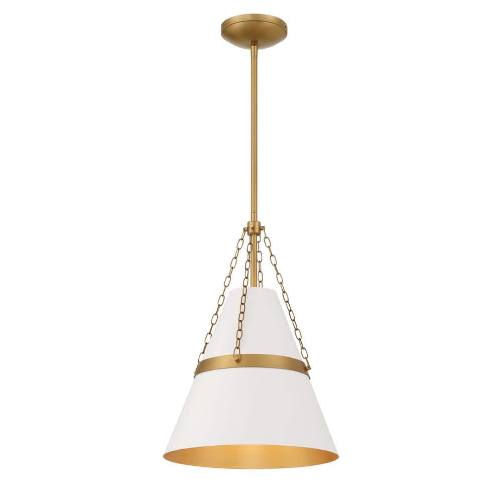Springfield 100-Watt 1-Light Off-White Cream and Legacy Brass Cone Pendant Light with a Metal Shade, No Bulb Included price history on PriceWatchPro