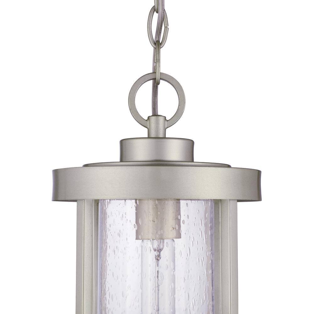 Satin Aluminum Outdoor Pendant Light with Clear Glass Shade
