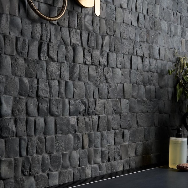Countryside Pathway Alor Black 6 in. x 0.47 in. Natural Stone Mosaic Wall Tile Sample
