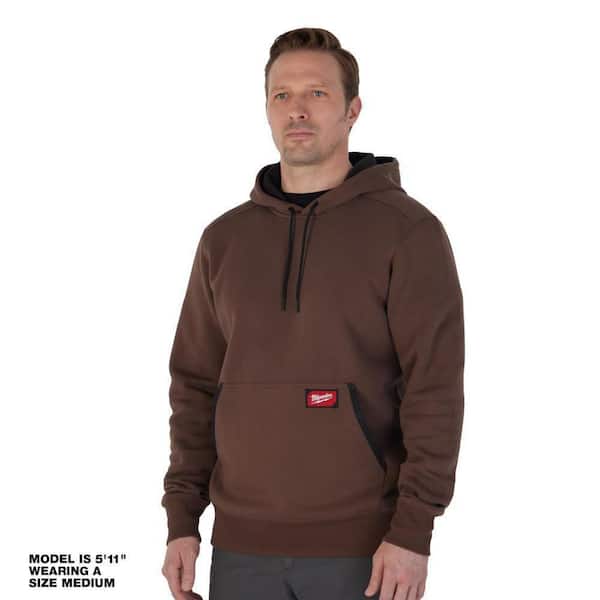 Men's X-Large Brown Midweight Cotton/Polyester Long-Sleeve Pullover Hoodie